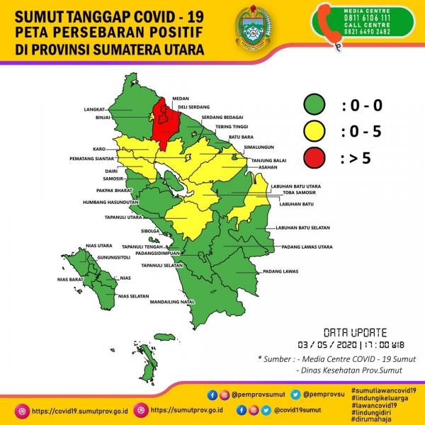 Peta Persebaran Positif di Provinsi Sumatera Utara 3 Mei 2020